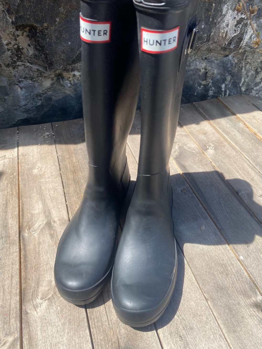 Hunter Black mid length Waterproof Rain Boots with Logo